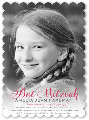 Bar/Bat Mitzvah Invitations: Bat Mitzvah Overlay Bat Mitzvah Invitation, Pink, Pearl Shimmer Cardstock, Scallop