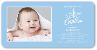 Baptism Invitations: Celebration Cross Boy Baptism Invitation, Blue, Signature Smooth Cardstock, Rounded