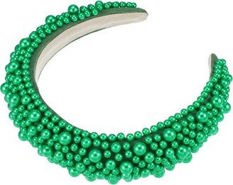 Unique Bargains Women's Sponge Wide Brim Pearls Padded Headband Green