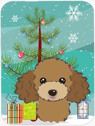 BB1628LCB Christmas Tree And Chocolate Brown Poodle Glass Cutting Board