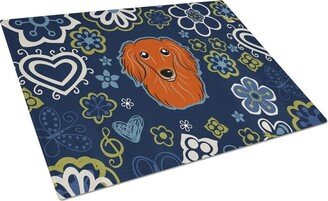 BB5065LCB Blue Flowers Longhair Red Dachshund Glass Cutting Board