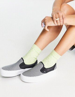 Sparkle Check Platform Slip-on sneakers in black and white