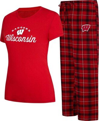 Women's Concepts Sport Red, Black Wisconsin Badgers Arctic T-shirt and Flannel Pants Sleep Set - Red, Black