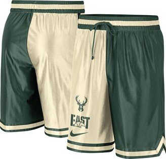 Men's Hunter Green, Cream Milwaukee Bucks Courtside Versus Force Split Dna Performance Shorts - Hunter Green, Cream