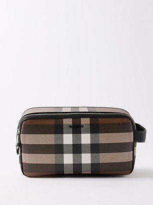 Checked Double-zip Canvas Washbag