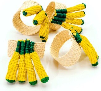 Washein Set X 4 Woven Natural Iraca Straw Yellow Corn Napkin Rings