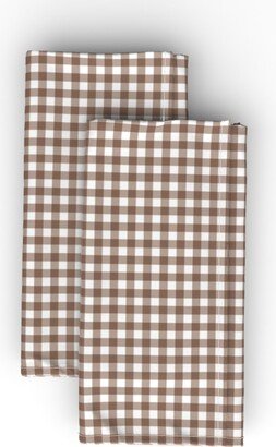 Cloth Napkins: Woodland Gingham - Brown Cloth Napkin, Longleaf Sateen Grand, Brown