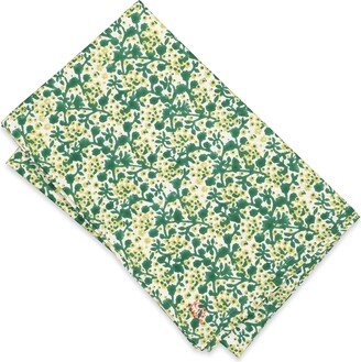 Kate Austin Designs Organic Cotton Table Cloth In Moss Green Floral Melody Block Print