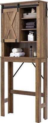 Toilet Storage Rack with Sliding Barn Door & Adjustable Shelves, Rustic Brown