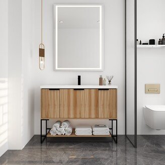 Jims Maison 48 inch Maple Plywood Freestanding Bathroom Vanity Set with Open shelf and Integrated Resin Sink