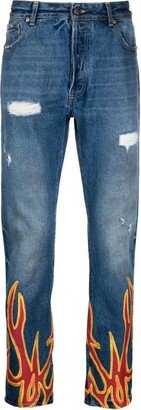 Straight leg jeans with flame print