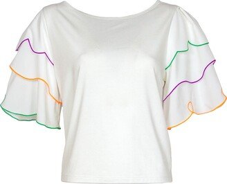 Lalipop Design White Blouse With Laser-Cut Colorful Embroidered Sleeves