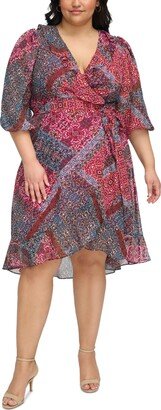 Plus Size Printed Faux-Wrap Dress