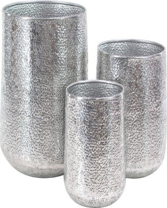 Silver-Tone Aluminum Indoor Outdoor Planter with Hammered Design Set of 3