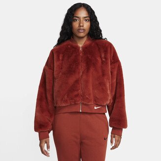 Women's Sportswear Reversible Faux Fur Bomber in Orange