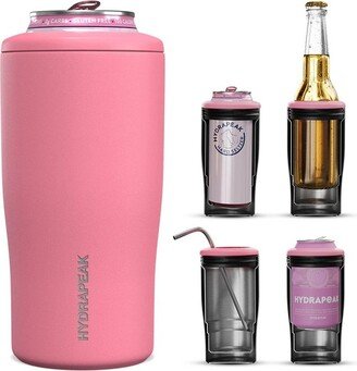 Hydrapeak 4-in-1 Insulated Bottle and Can Cooler Stainless Steel Double Wall Vacuum Insulated Fits 12 oz Slim Cans, Standard 12 oz Cans, and 12oz Beer Bottles Universal Can Cooler BubbleGum