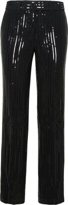 Pinstripe Sequined Straight-Leg Pants