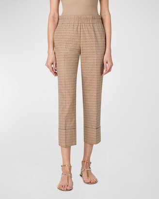 Farell Perforated Pin Dot Embroidered Straight-Leg Crop Pants