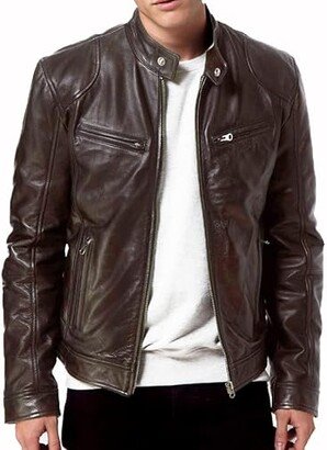 DECIMAL Men's Black Genuine Lambskin Leather Biker Jacket VINTAGE REAL BROWN MOTORCYCLE JACKETS FOR MEN (XL