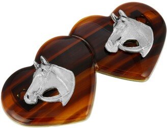 Women's Silver-Tone Tortoise Heart Barrette with Horse Heads