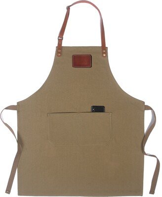 Canvas Khaki Personalized Full Gray Canvas Apron With Adjustable Straps For Restaurant, Bakery, Cafe, Kitchen