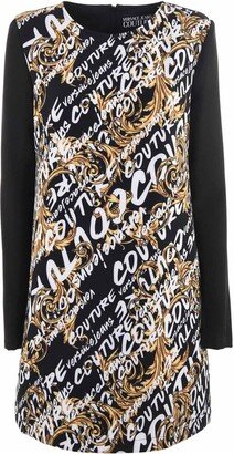 Baroque-Printed Long-Sleeved Mini Dress