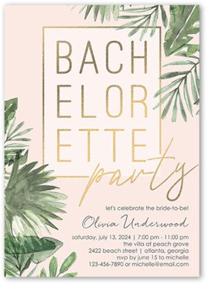 Bachelorette Party Invitations: Tropical Bachelorette Bachelorette Party Invitation, Pink, 5X7, Standard Smooth Cardstock, Square