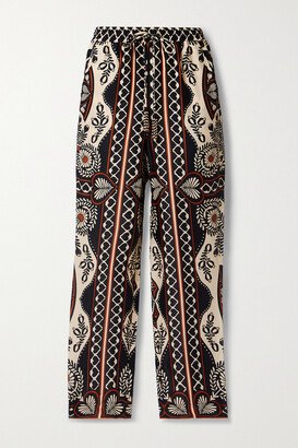 Cropped Printed Twill Straight-leg Pants - Black