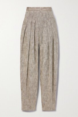 Asael Pleated Silk, Hemp And Cotton-blend Tweed Tapered Pants - Multi