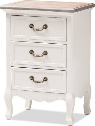 Capucine Two-Tone Natural Whitewashed Oak Finished Wood 3 Drawer Nightstand White