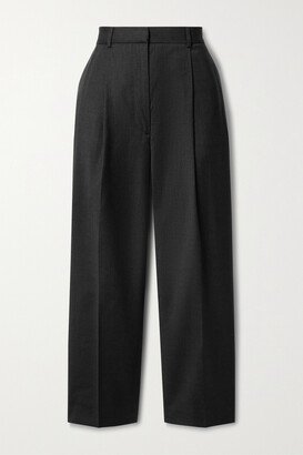 Cropped Pleated Wool Straight-leg Pants - Gray