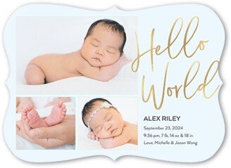 Birth Announcements: Welcome To The World Birth Announcement, Blue, 5X7, Pearl Shimmer Cardstock, Bracket