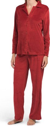 TJMAXX Mel Velour Long Sleeve Notch Pants Pajama Set For Women