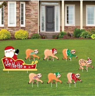 Big Dot of Happiness Sloth Christmas Santa Sleigh - Yard Sign and Outdoor Lawn Decorations - Merry Slothmas Holiday Party Yard Signs - Set of 8