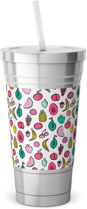 Travel Mugs: Summer Tropical Fruits - Multi Stainless Tumbler With Straw, 18Oz, Multicolor