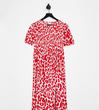 waffle midi dress in red animal