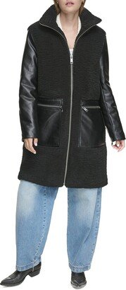 Tunis Pleather Trimmed Sherpa Coat