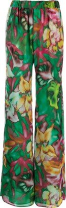 THE ANDAMANE Wide-Leg Floral-Print Trousers