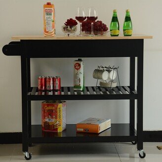 Mobile Kitchen Island with Two Lockable Wheels and Rubber Wood Top