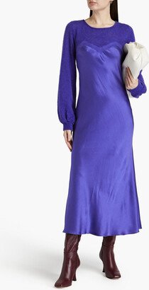 Knit-paneled silk-satin midi dress