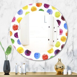 Designart 'Pattern With Multicolor Watercolor Spots' Printed Modern Mirror - Oval or Round Wall Mirror - White