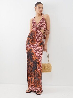 Comunidades Exoticas Palm-print Cotton Maxi Dress