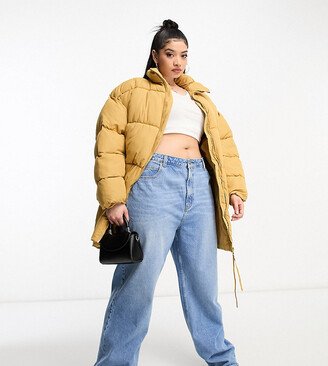 Don't Think Twice Plus DTT Plus Sarah longline puffer jacket in beige