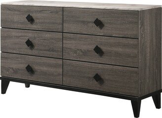 CDecor Dressel Faux Marble and Rustic Grey Oak 6-Drawer Dresser