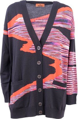 Pattern Intarsia Knitted V-Neck Cardigan