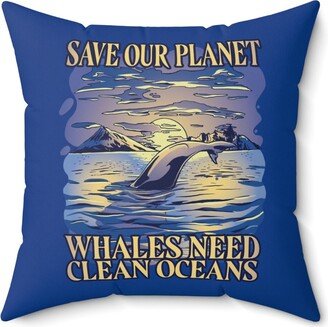 Save Our Oceans Pillow, Whale Pillow Cover, Sea Life Protect Oceans, Earth Day Vegan Home Decor, Environmentalist