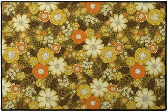 Door Mats: 1970S Retro/Vintage Floral - Yellow And Brown Door Mat, Yellow