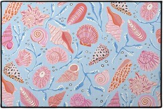 Door Mats: Seashells - Pink On Blue Door Mat, Blue