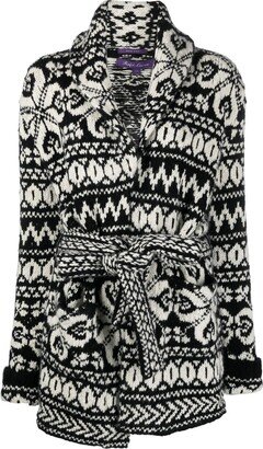 intarsia-knit Shawl-Collar cardigan
