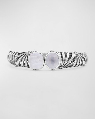 Quartz and Mother-of-Pearl Open-Close Bangle in Sterling Silver